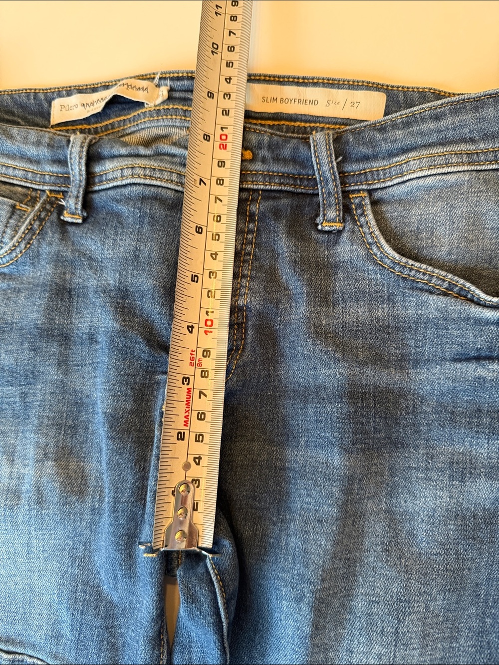 Pilcro Blue Boyfriend Jeans with Floral Patchwork Knees - Picture 7 of 8